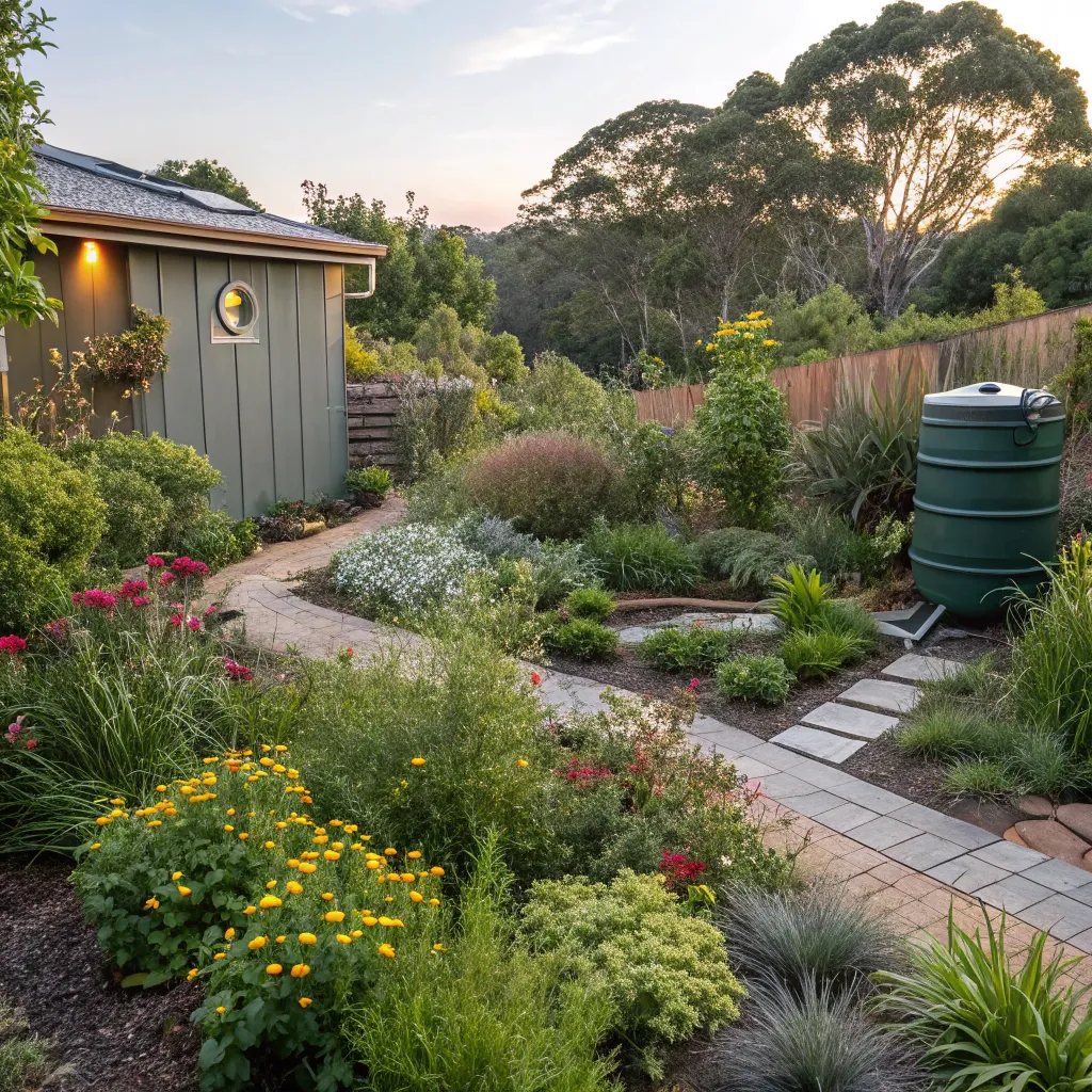 Eco-friendly garden with native plants and sustainable features