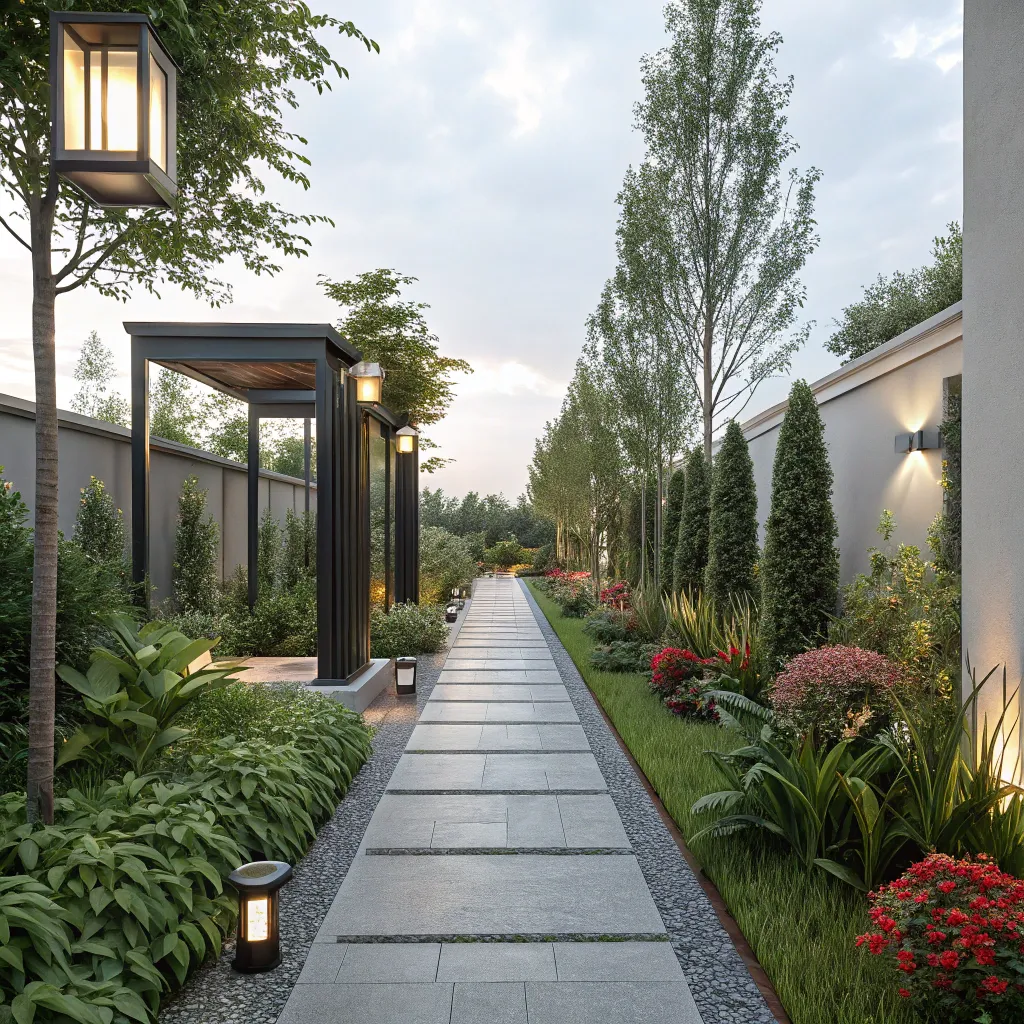 Garden walkway with modern design elements